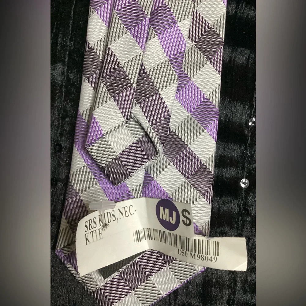 Sears Purple and Gray Kids Checkered Clip On Tie
